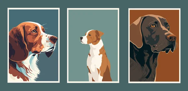 Σύνολο Από Τρία Διανυσματικά Πορτρέτα Σκύλων Μπιγκλ Ριτρίβερ Και Κυνηγόσκυλο — Διανυσματικό Αρχείο