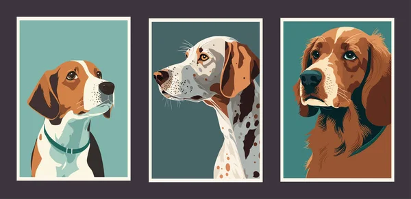 Soubor Vektorových Ilustrací Psů Beagle Dalmatian Retrívr Plakát Nástěnného Umění — Stockový vektor