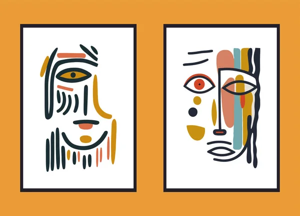 現代美術のポスターのセット ネイティブフェイスマスクの抽象的な形状 ベクトルイラスト ウォールアートポスター Print — ストックベクタ