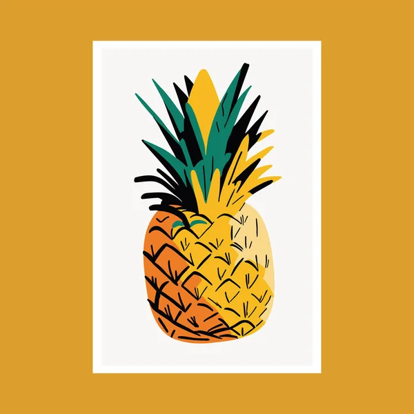 Ananas Disegno Frutta Tropicale Illustrazione Vettoriale Disegno Poster Stampa Arte — Vettoriale Stock
