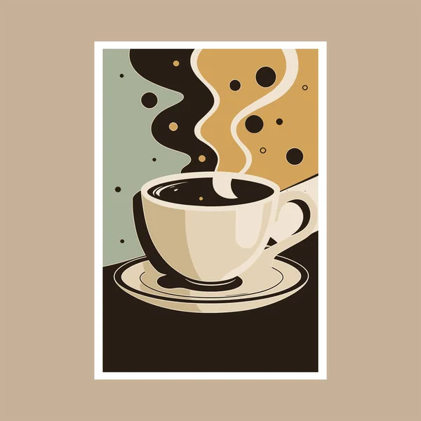 Kopje Koffie Vector Illustratie Vlakke Stijl Art Print Affiche Ontwerp — Stockvector
