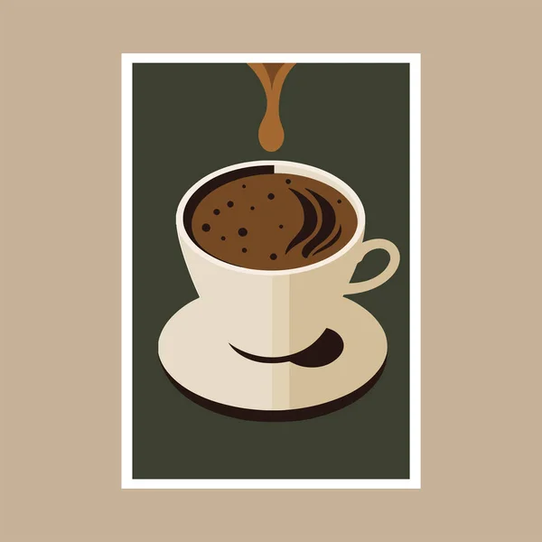 Tazza Caffè Vettoriale Illustrazione Stile Piatto Disegno Poster Stampa Arte — Vettoriale Stock