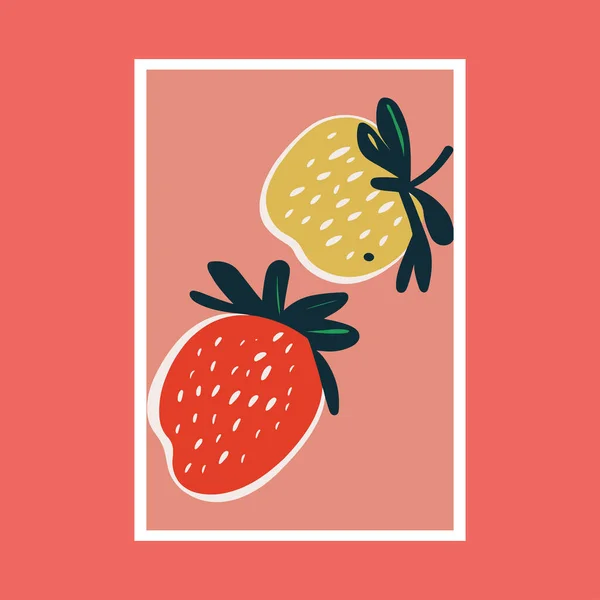 Erdbeerfruchtkarte Vorhanden Vektorillustration Flachen Design Stil Kunstdruck Plakatgestaltung — Stockvektor