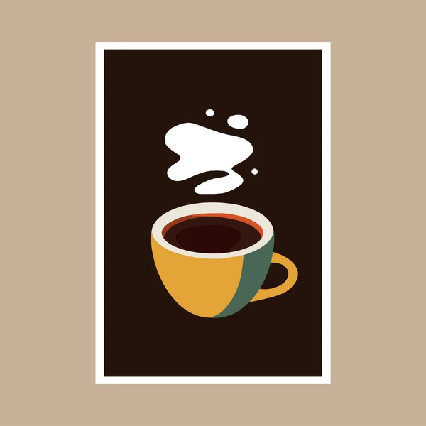 杯咖啡矢量图解为扁平风格 艺术印刷品招贴画设计 邀请函传单模板 — 图库矢量图片