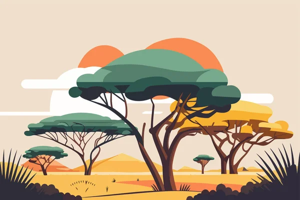 Savanes Avec Herbe Haute Des Arbres Épars Paysage Savane Africaine — Image vectorielle