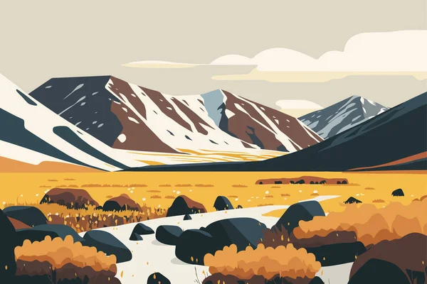 Paisagem Outono Com Montanhas Lago Ilustração Vetorial Estilo Plano Tundra —  Vetores de Stock