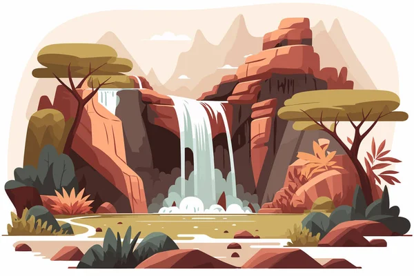 Wasserfall Hintergrund Der Savanne Vektorillustration Eines Cartoon Stils — Stockvektor