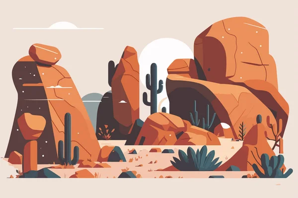 ユニークな形状と質感を持つ岩の形成 フラットスタイルでベクトルイラスト 漫画砂漠の山と砂岩の岩 — ストックベクタ