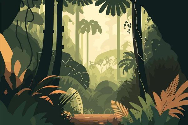 Tropenwald Hintergrund Vektorillustration Flachen Cartoon Stil Tropischer Regenwald Mit Exotischen — Stockvektor