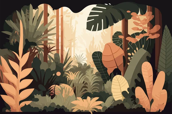 Tropischer Dschungel Wald Hintergrund Vektorillustration Flachen Stil Tropischer Regenwald Mit — Stockvektor