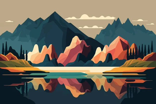 Montagnes Lac Dans Style Plat Illustration Vectorielle Pour Votre Design — Image vectorielle