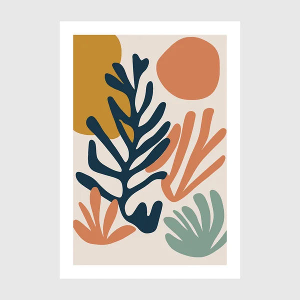 Matisse Poster Ilustração Desenhada Mão Com Formas Abstratas Elementos Florais — Vetor de Stock