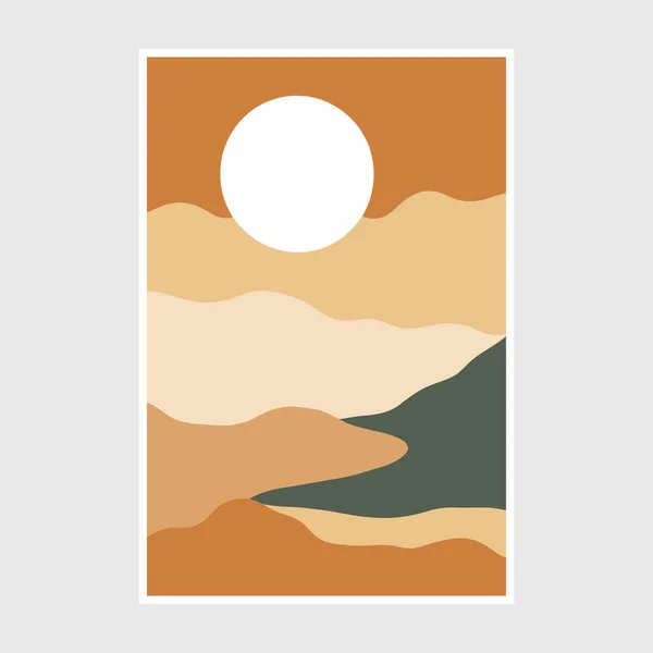 Минималистский Абстрактный Фон Пустынными Горами Солнцем Плоская Векторная Иллюстрация — стоковый вектор
