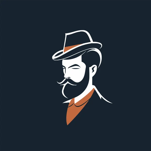 Hipster Mit Schnurrbart Und Hut Vektorillustration Vorlage Für Das Logo — Stockvektor