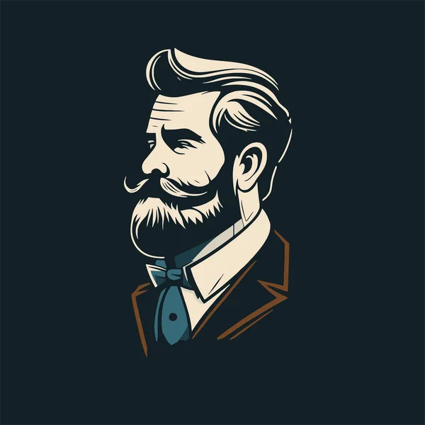 Vector Illustration Man Beard Mustache Bow Tie Logo Design Template — Stock Vector