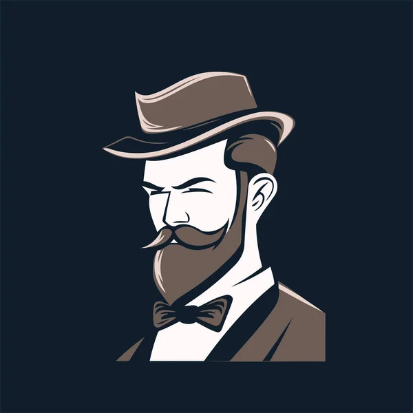 Illustration Vectorielle Homme Avec Une Moustache Dans Chapeau Nœud Papillon — Image vectorielle