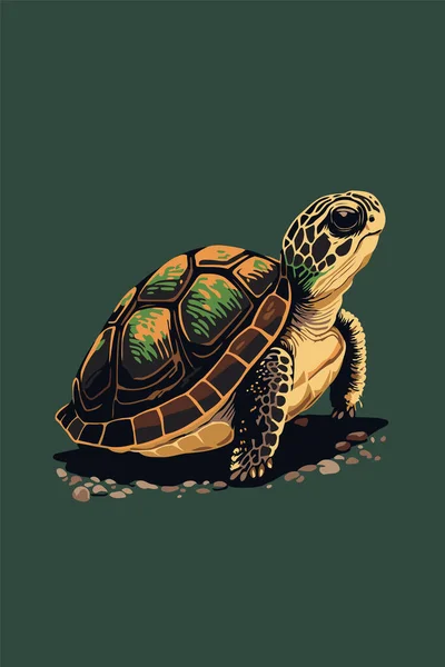 Turtle Vector Illustration Dark Green Background Vector Illustration Flat Vector — Stock Vector