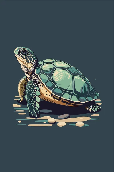 Turtle Black Background Vector Illustration Retro Style Flat Vector Cartoon — Stock Vector