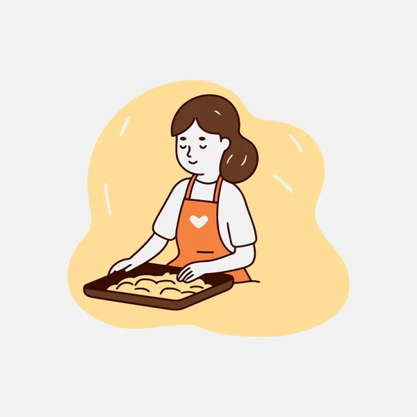 Ilustração Vetorial Uma Mulher Avental Amassando Massa Farinha Para Biscoitos —  Vetores de Stock