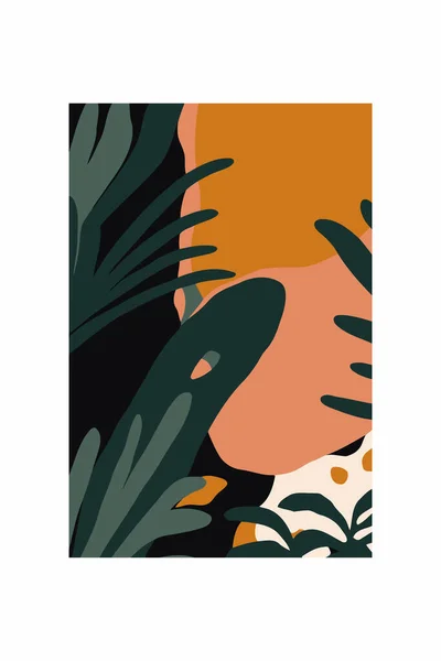 熱帯の葉を持つ抽象的な背景 トレンディーなフラットスタイルのベクトルイラスト ウォールアート Print Matisse Style — ストックベクタ