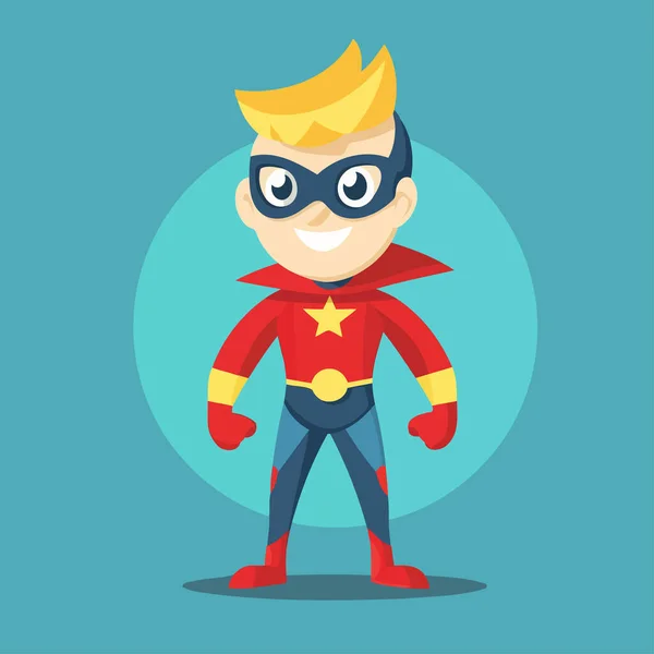 スーパーヒーロー漫画のキャラクター フラットスタイルのベクトルイラスト スーパーヒーロー 子供のマスコット — ストックベクタ