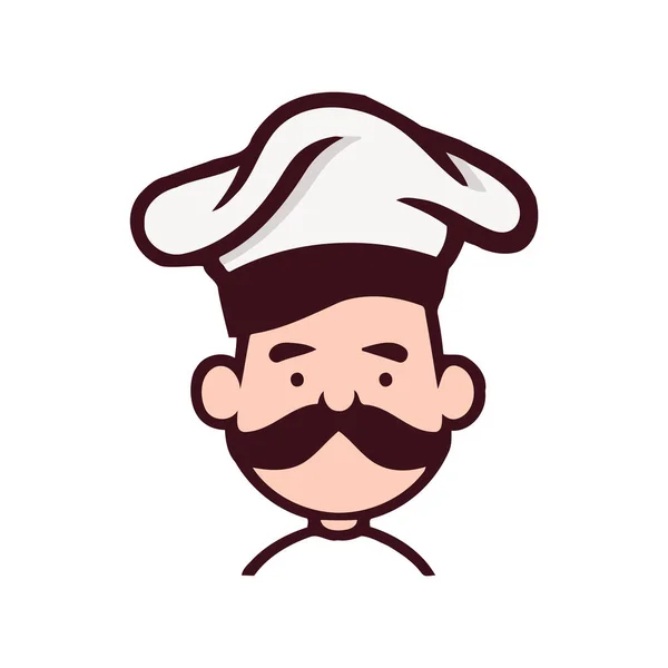 平たいスタイルで口ひげと帽子を持つシェフ ベクトルイラスト ロゴデザインテンプレート — ストックベクタ