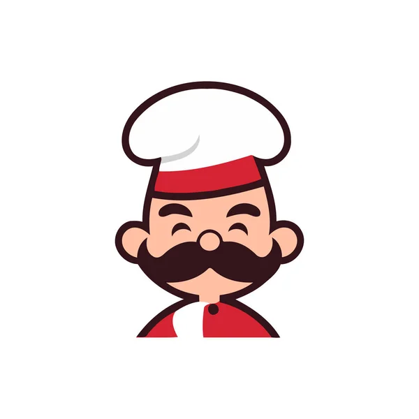 口ひげと帽子のシェフ 白い背景のベクトルイラスト ロゴデザインテンプレート — ストックベクタ