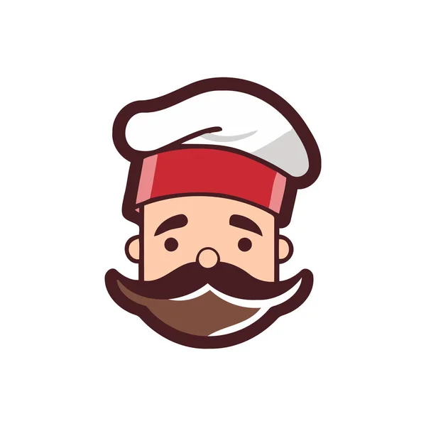 口ひげと帽子のシェフ フラットスタイルのベクトルイラスト ロゴデザインテンプレート — ストックベクタ