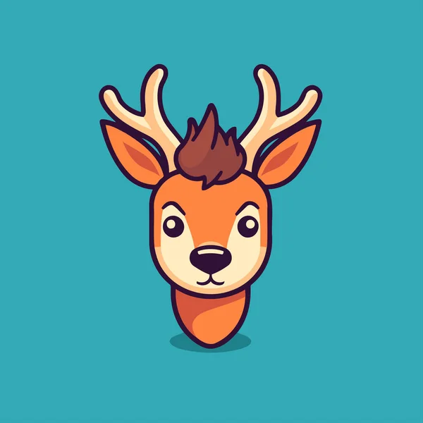 かわいい漫画の鹿の頭 青色の背景にベクトル図 ロゴデザインテンプレート — ストックベクタ