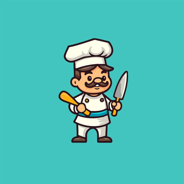 Chef Personnage Dessin Animé Illustration Vectorielle Mignon Chef Bande Dessinée — Image vectorielle