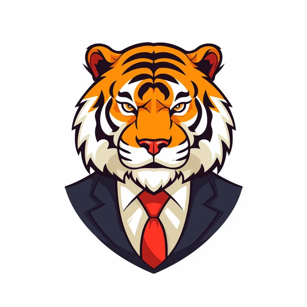 穿西装打领带的老虎 白色背景的矢量图解 标志设计模板 — 图库矢量图片