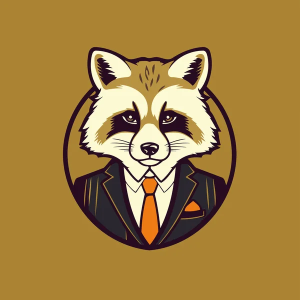 Raccoon Head Suit Tie Vector Illustration Logo Design Template — Stock Vector