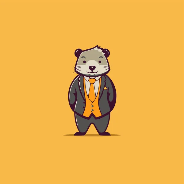 Netter Hamster Anzug Und Krawatte Vektorillustration Cartoon Maskottchen — Stockvektor