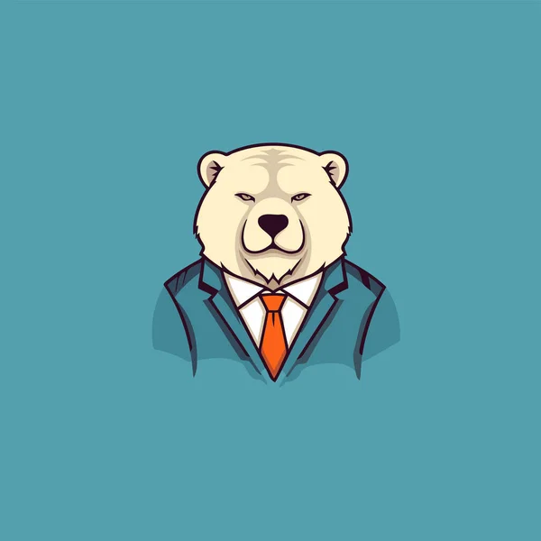 Polar Bear Suit Tie Vector Illustration Isolated Blue Background Cartoon — Stock Vector