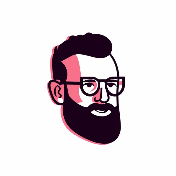 Hipster Männergesicht Mit Bart Und Brille Vektorillustration Logo Design Vorlage — Stockvektor