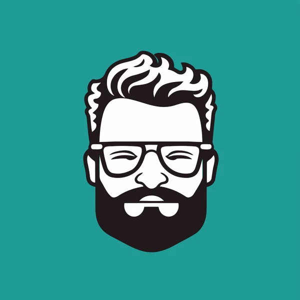 Hipster Gesicht Mit Bart Und Brille Vektorillustration Flachen Stil Logo — Stockvektor