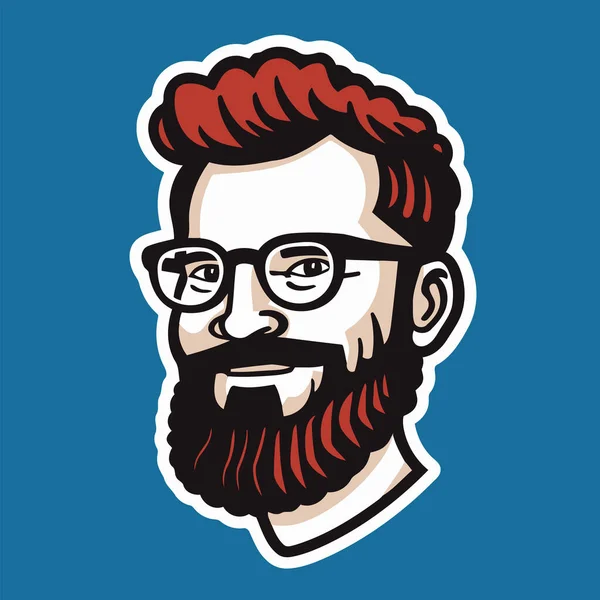 Hipster Männergesicht Mit Bart Und Brille Vektorillustration Logo Design Vorlage — Stockvektor