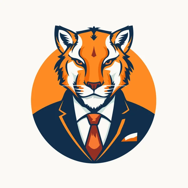 Illusztráció Egy Tigris Fej Öltöny Nyakkendő Nézett Elölről Set Belső — Stock Vector