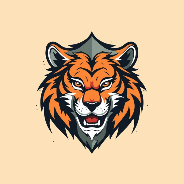 タイガーヘッドマスコット ライオンの頭のマスコットのベクトルイラスト 漫画のロゴ — ストックベクタ