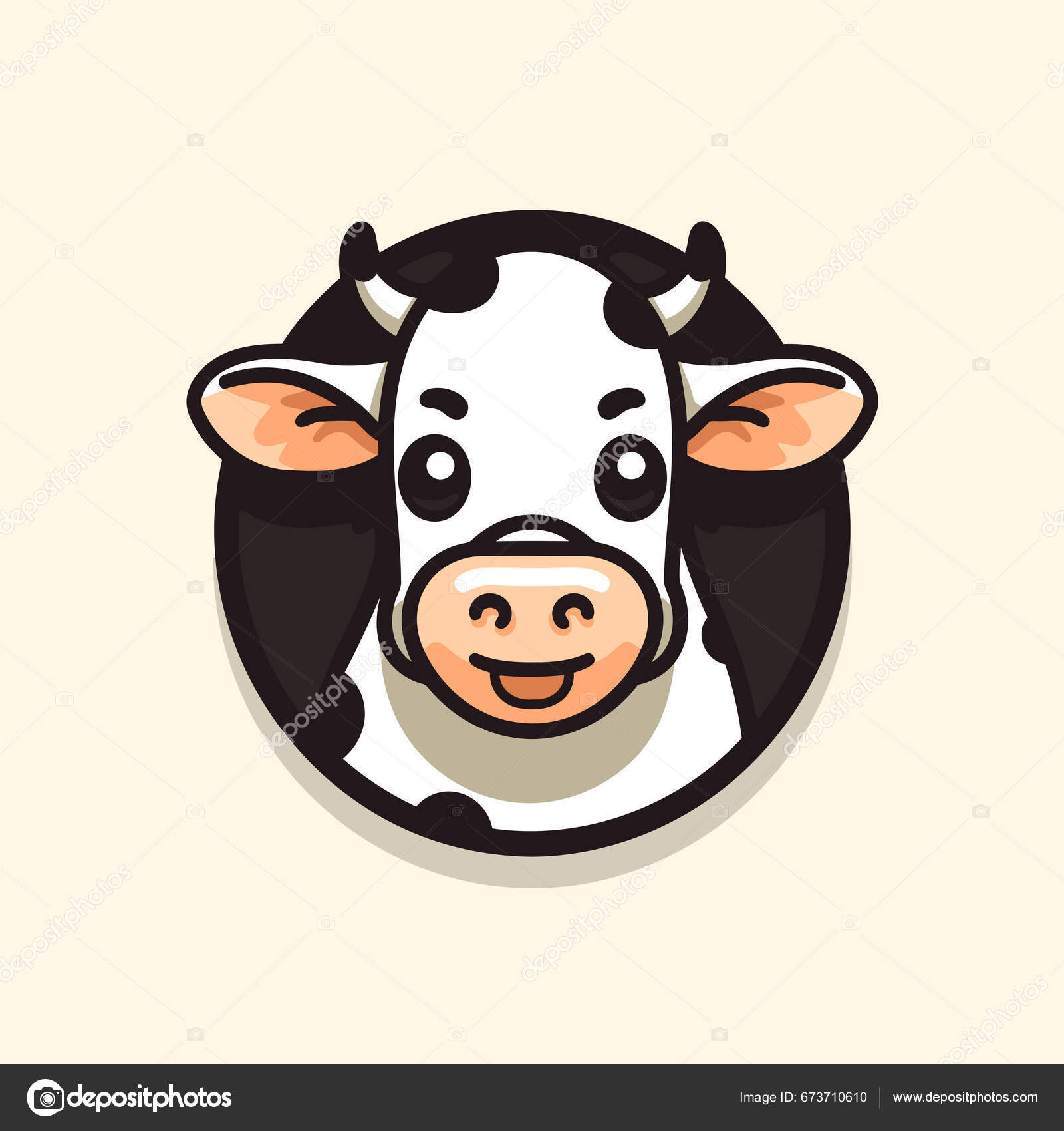 Cute Cow Farm Animal Vector Illustration Cartoon Style Flat Icon Stock