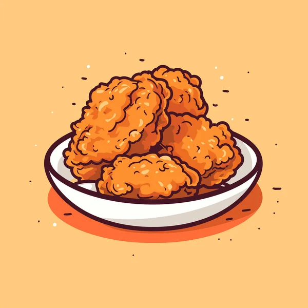 Fried Chicken Nuggets Plate Vector Illustration Cartoon Style Flat Icon — Stock Vector