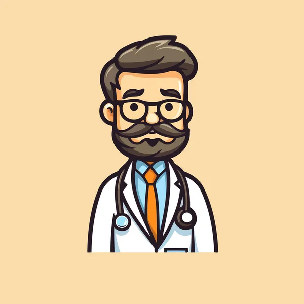 Vektorillustration Eines Arztes Mit Bart Und Stethoskop Flache Symboldarstellung — Stockvektor
