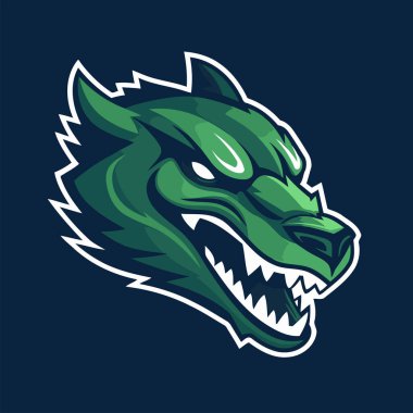 green dragon head mascot logo design vector template. Vector illustration of dragon head mascot for sport team. flat color logo clipart