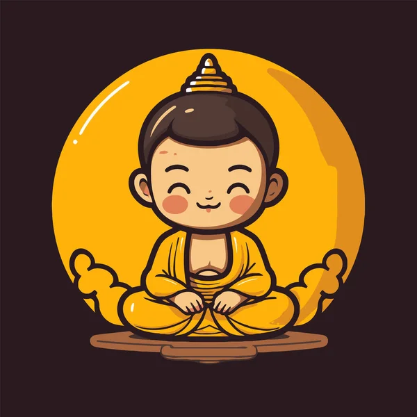 Logo Plano Del Vecor Ilustración Buda Dibujos Animados Sentado Una — Archivo Imágenes Vectoriales