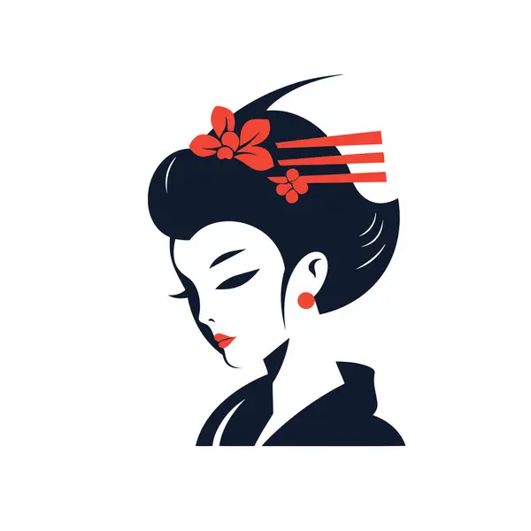 Logo Beautiful Japanese Woman Kimono Vector Illustration — Stock Vector