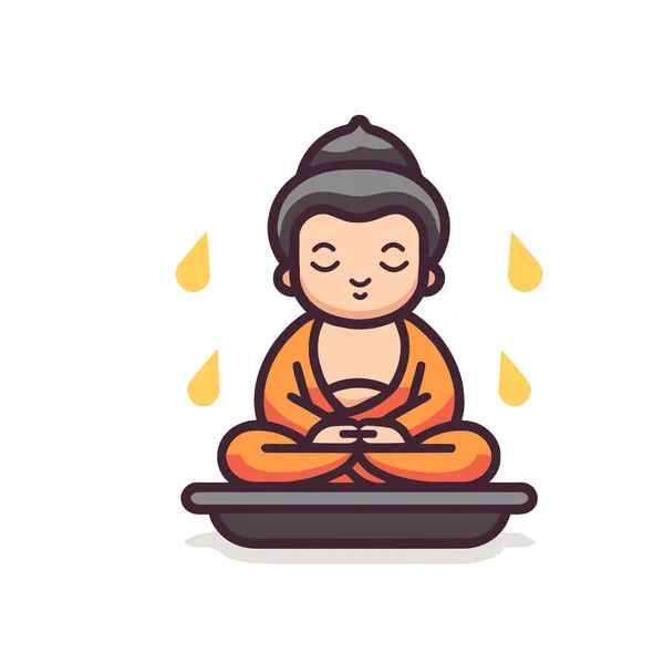Mały Budda Lub Osoba Siedząca Pozycji Medytacji Zamkniętymi Oczami — Wektor stockowy