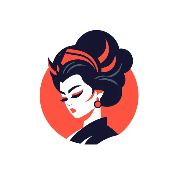 Дизайн Логотипу Красивої Японської Жінки Кімоно Векторна Ілюстрація Плоскому Стилі — стоковий вектор