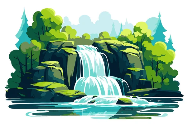 Waterfall in the forest. Vector illustration of a waterfall in the forest.