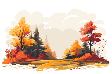 Autumn forest landscape. Fall season background. Vector illustration. Nature Tree clipart