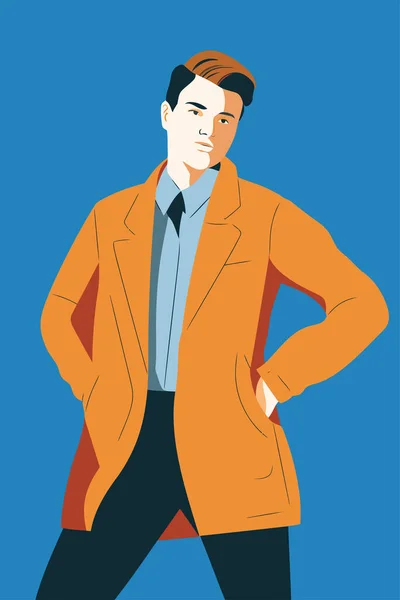 Young Man Coat Vector Illustration Flat Style Flat Color Vector — Stock Vector